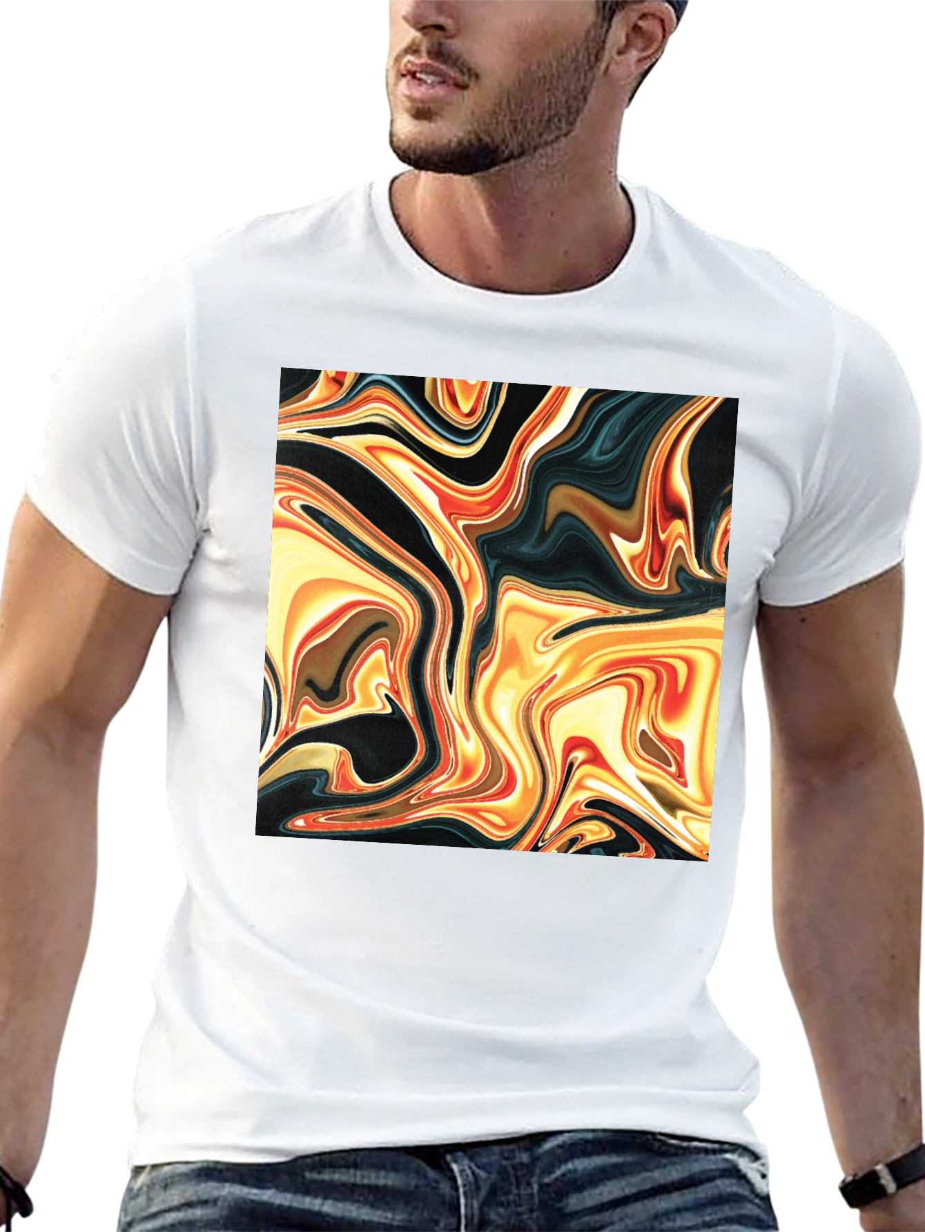 Abstract Swirl Print Black T-Shirt