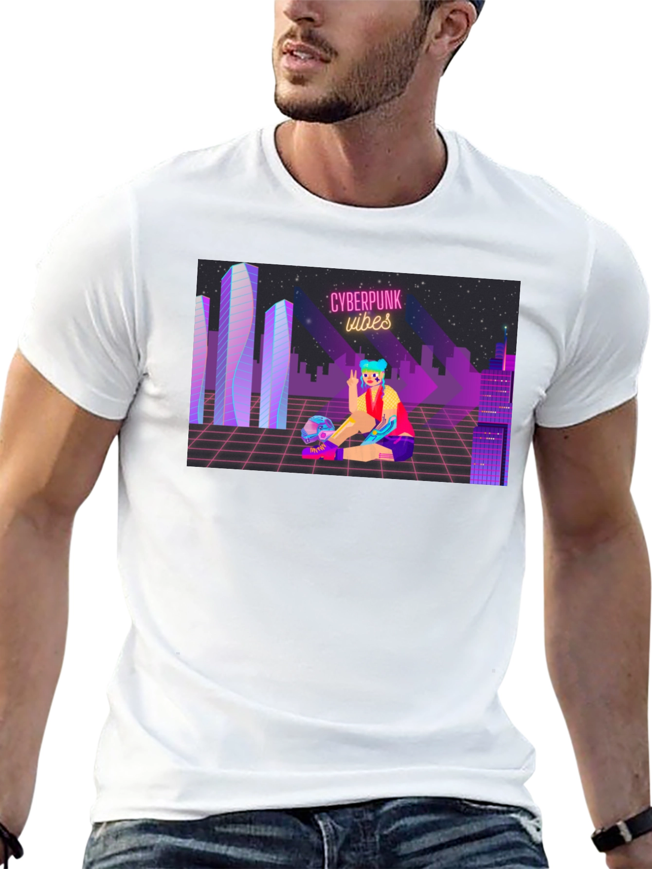 Cyberpunk Vibes Graphic T-Shirt - Cool Futuristic Design