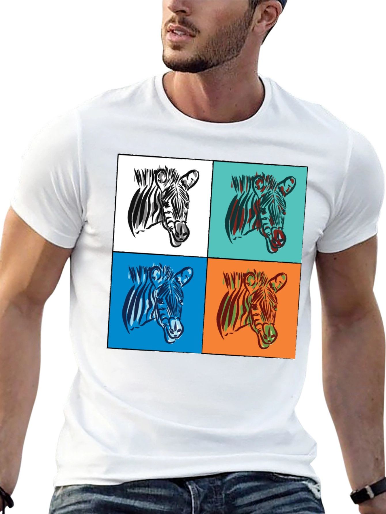 Zebra Pop Art Graphic Tee - Stylish Black T-Shirt