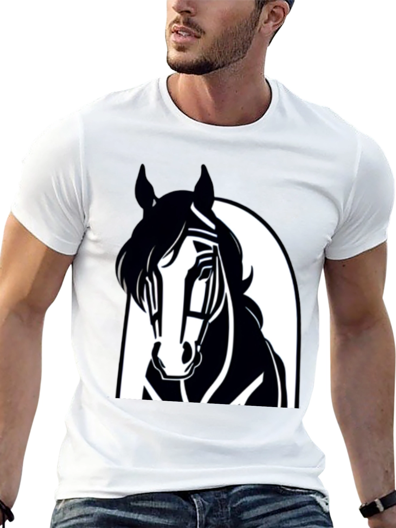 Mens Black Horse Graphic Tee