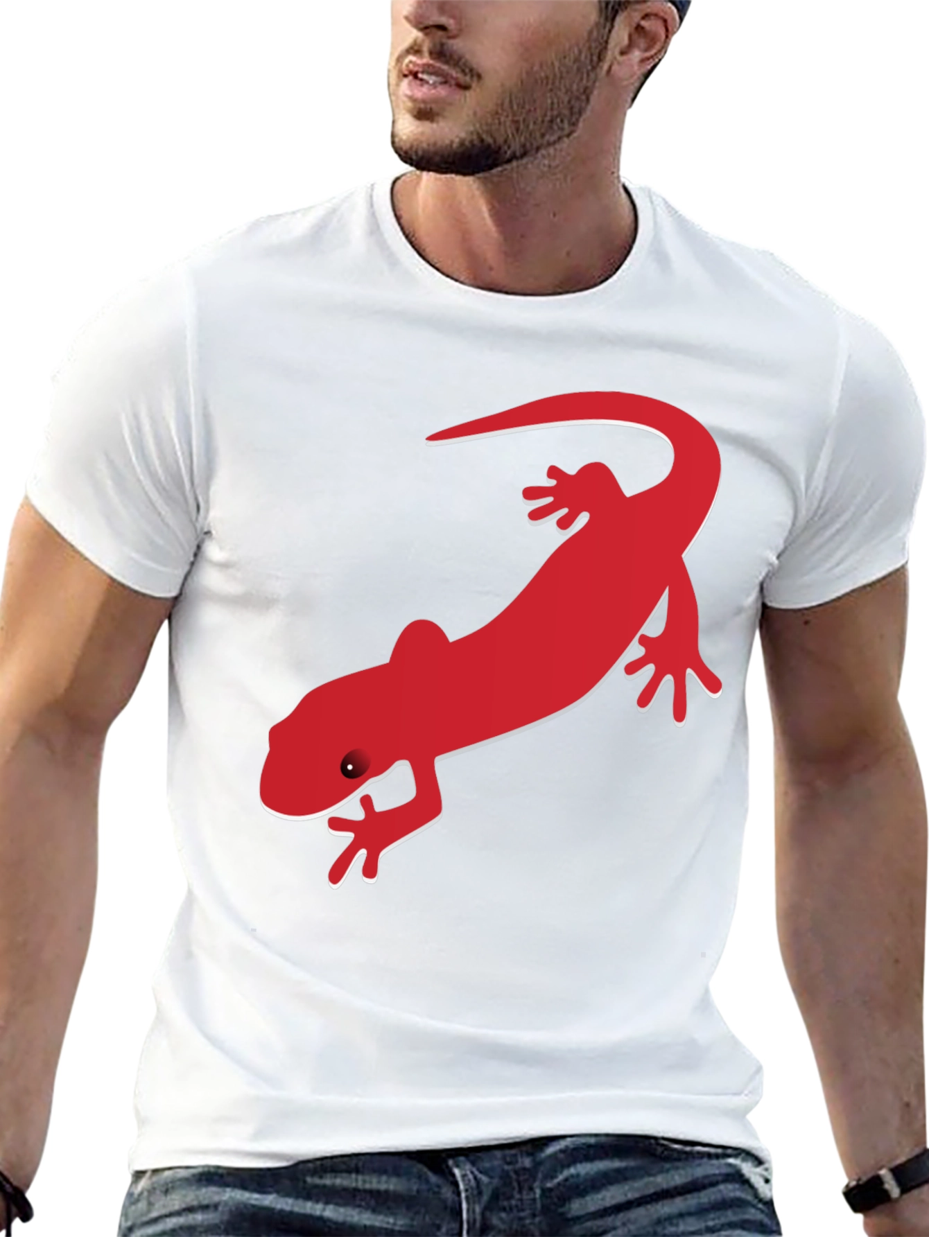 Mens Black T-Shirt with Red Lizard Print