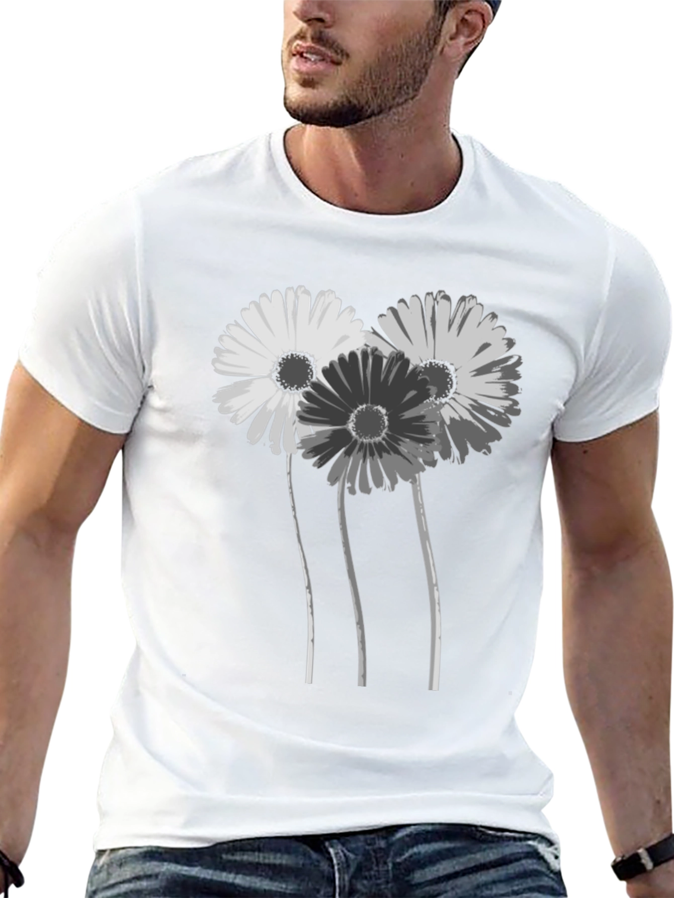 Floral Graphic Black T-Shirt - Stylish Daisy Design