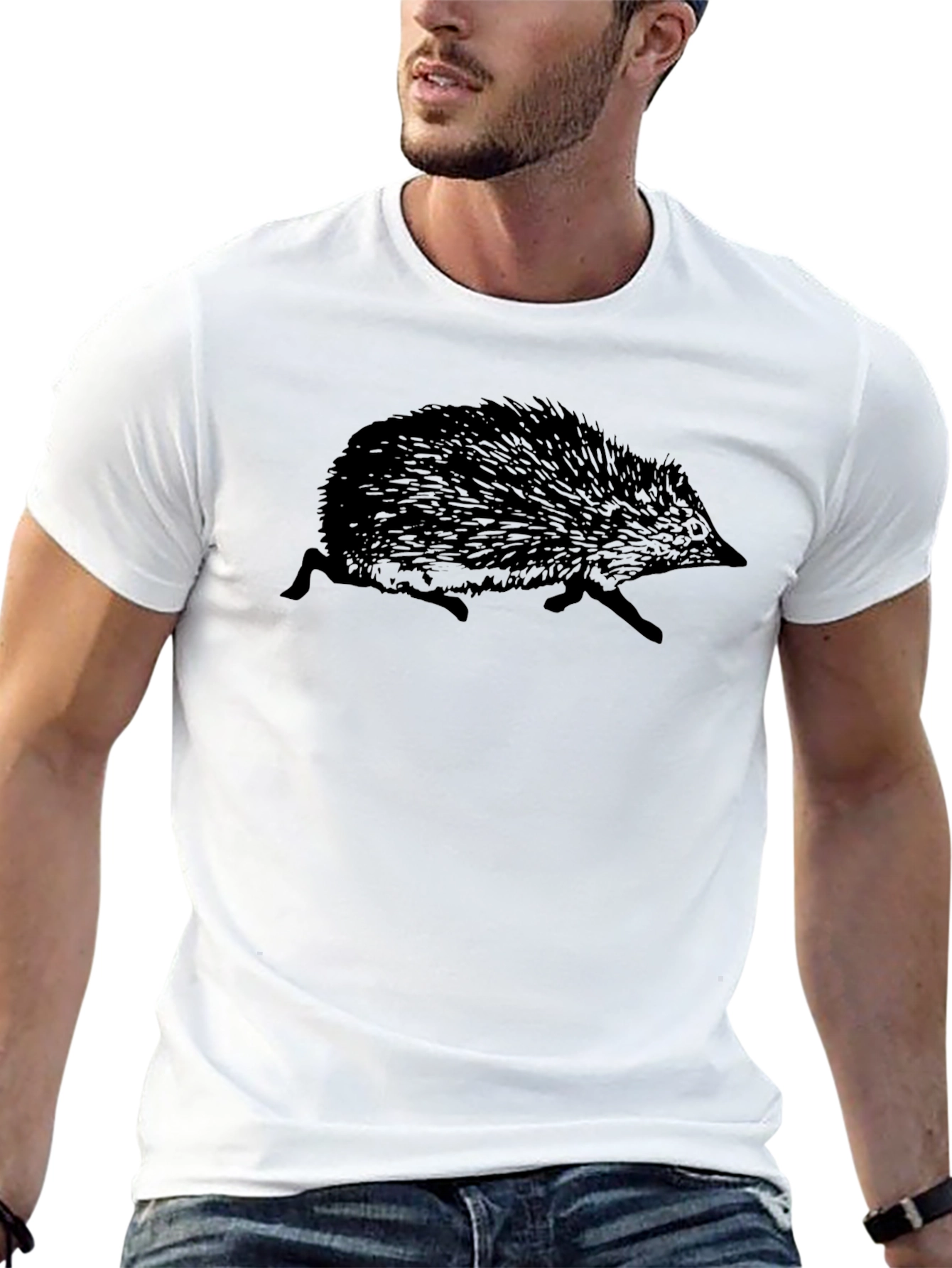 Cool Hedgehog Graphic Tee - Black Crew Neck T-Shirt