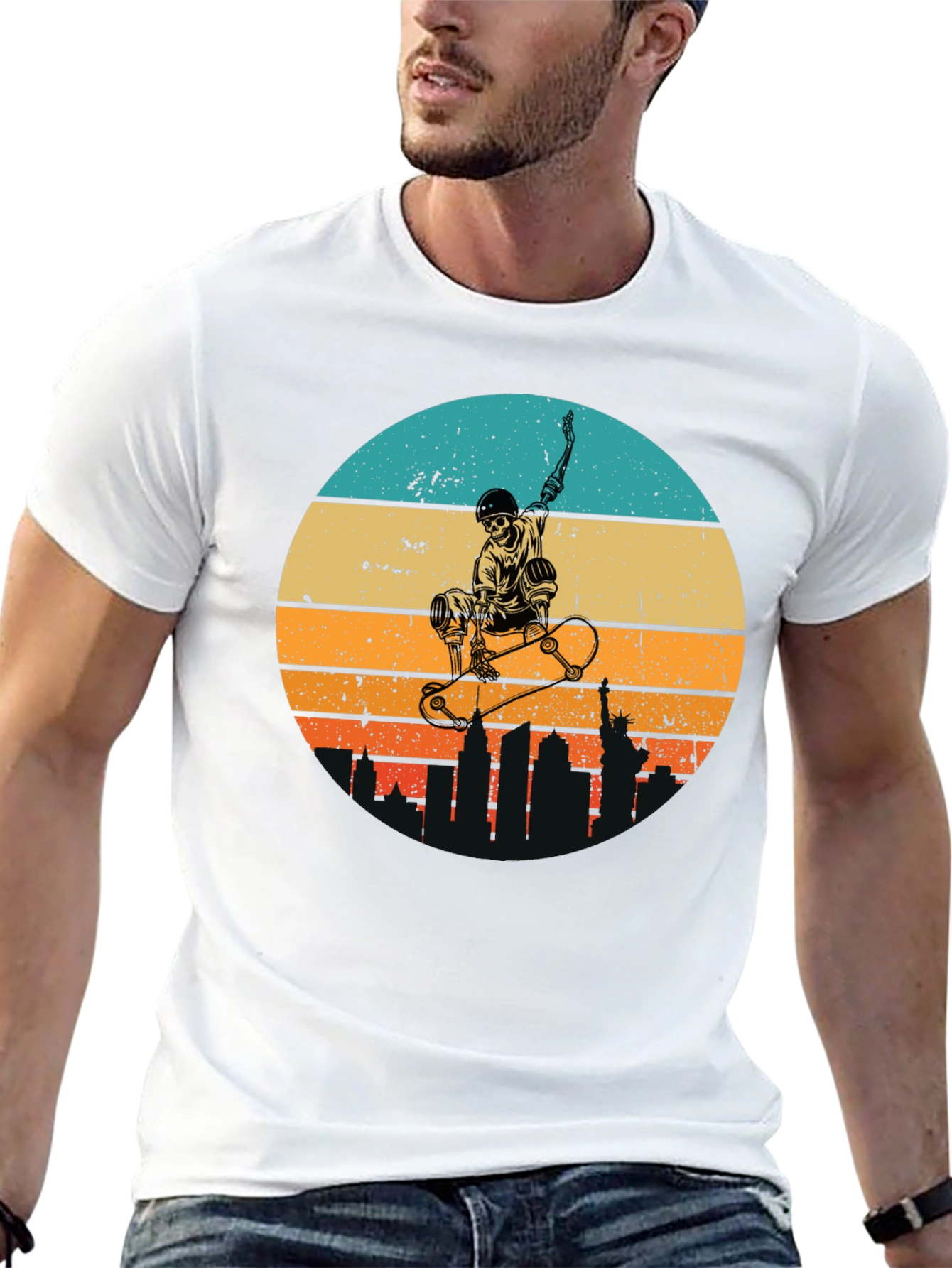 Skateboard Skeleton Sunset Graphic Tee