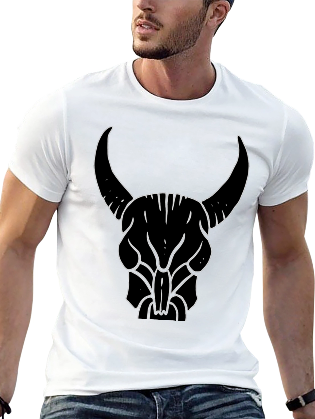 Bull Skull Graphic Tee - Black Cotton T-Shirt