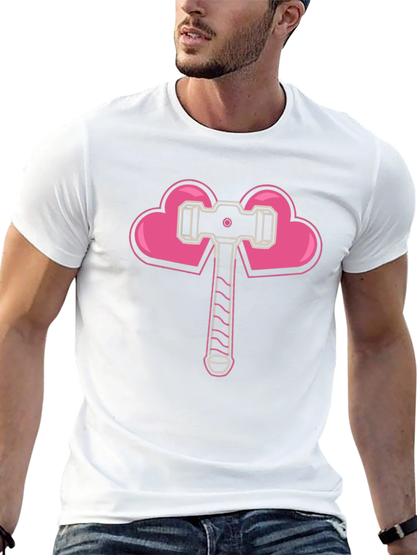 Heart Hammer Graphic Tee - Black Cotton Casual T-Shirt