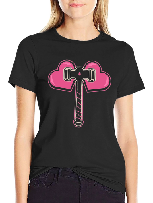 Heart Hammer Graphic Tee - Black Cotton Casual T-Shirt