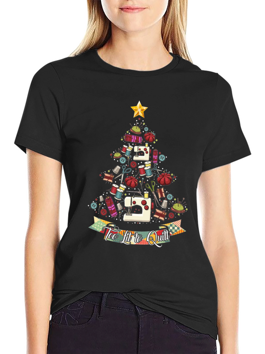 Sewing Christmas Tree T-Shirt - Too Lit to Quilt