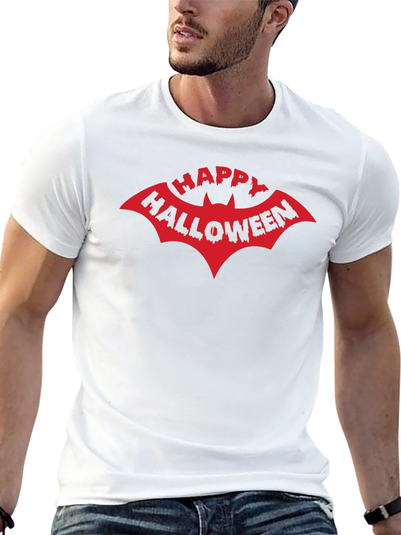 Happy Halloween Bat Graphic Tee - Black