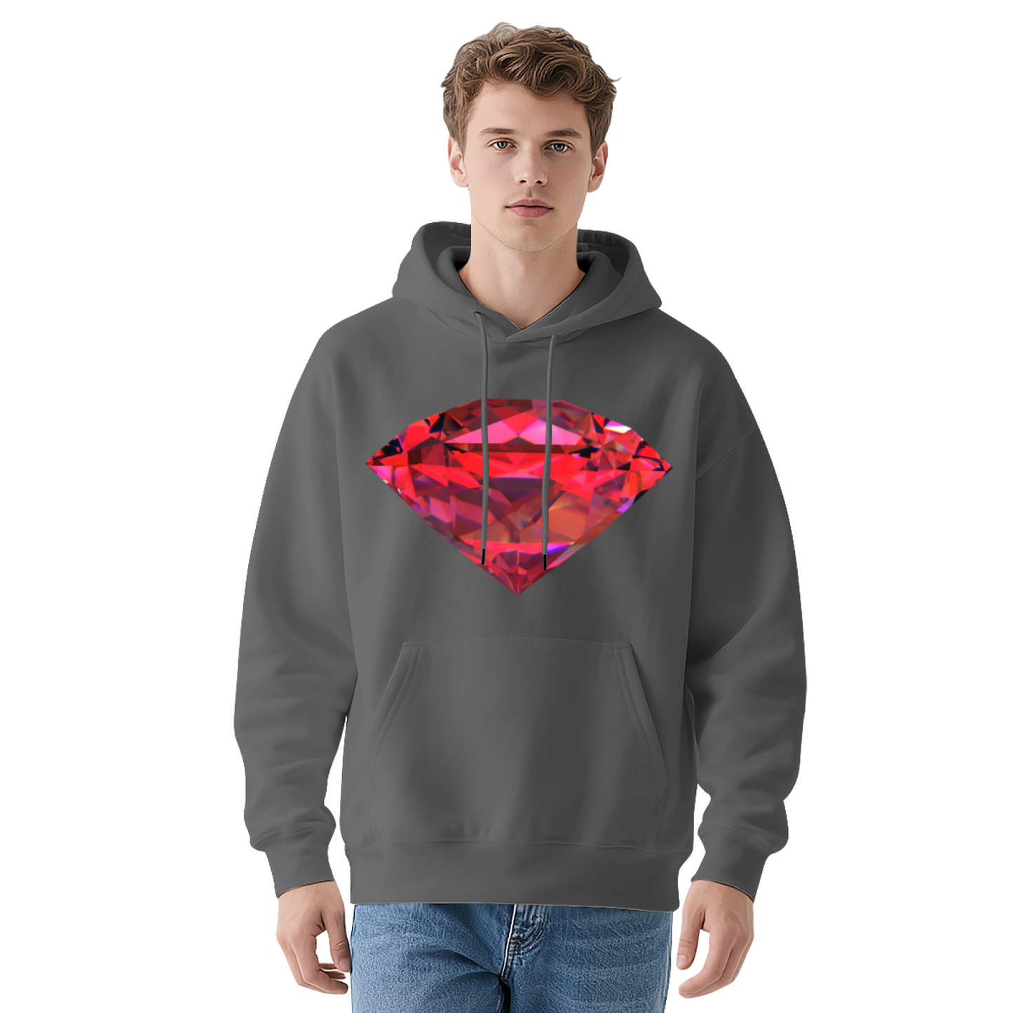 Shiny Red Ruby Diamond Black Hoodie, Unisex Fashion Comfort Hooded Top