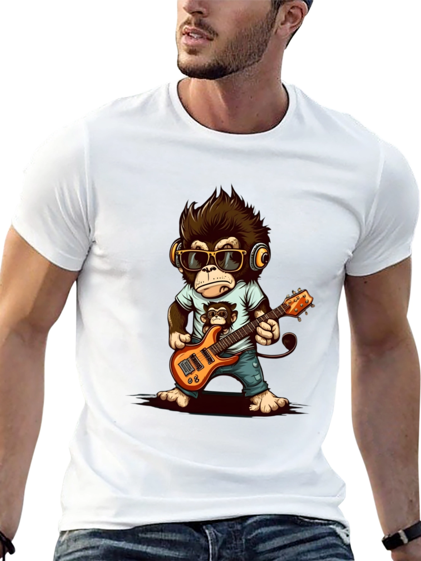 Cool Monkey Guitarist Graphic Tee