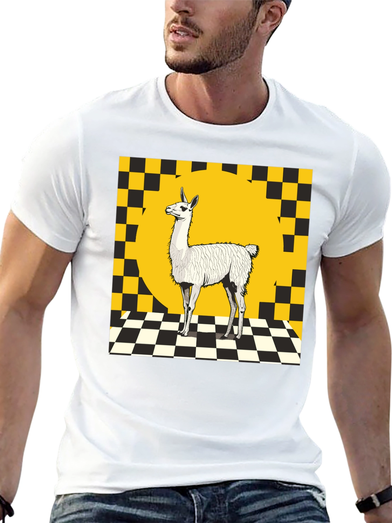 Llama Graphic Tee - Checkerboard Style