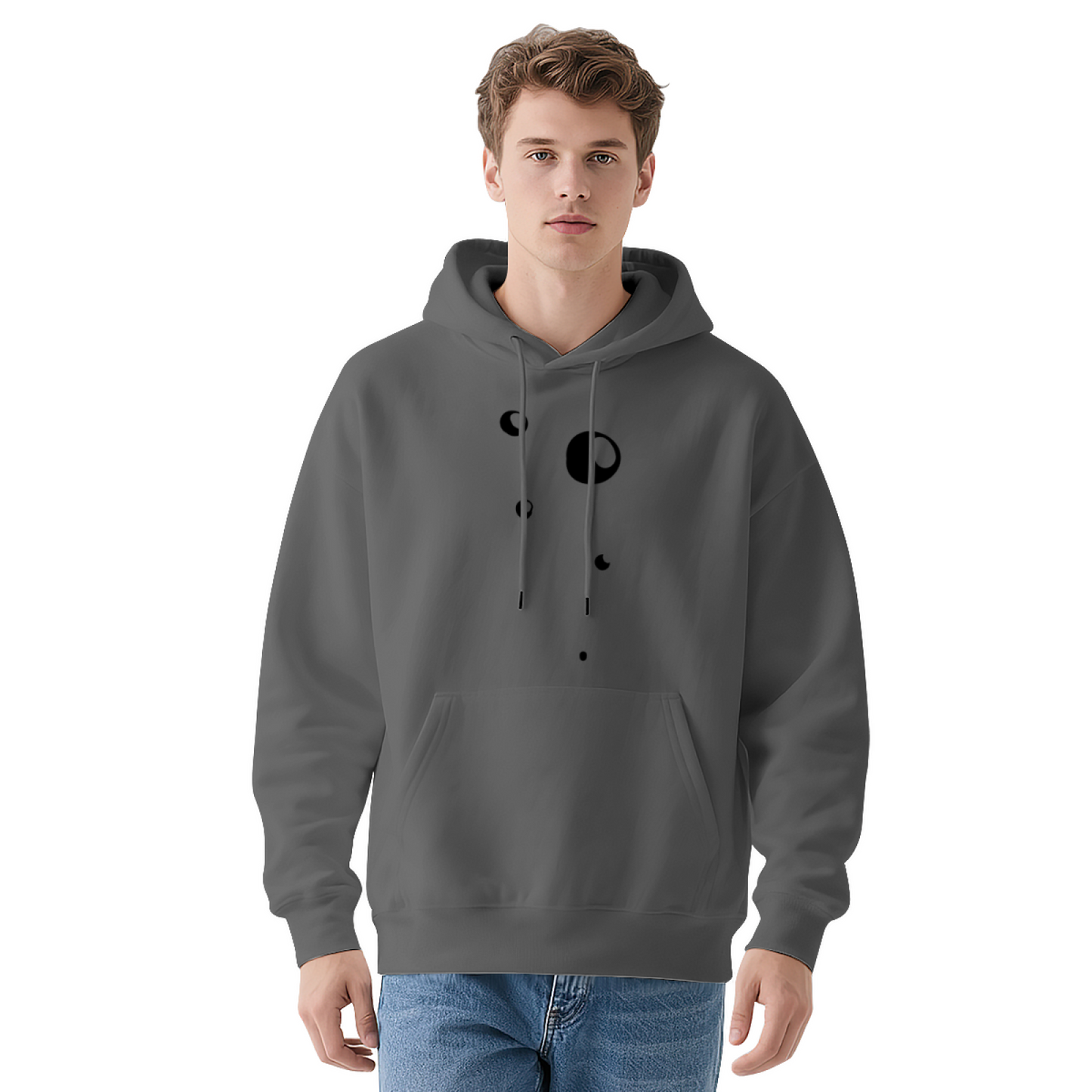 Minimal Abstract Moon Dot Simple Print Hoodie, Unisex Soft Comfort Minimalist Top
