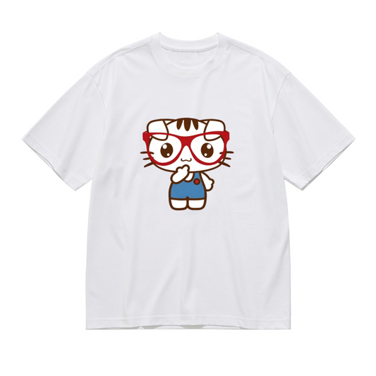 Nerdy Glasses Sweet Kitten Cartoon Plus?Size Women Casual T?Shirt