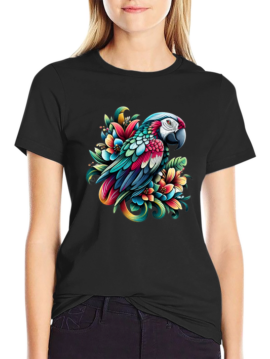 Parrot & Floral Graphic Tee - Vivid Design