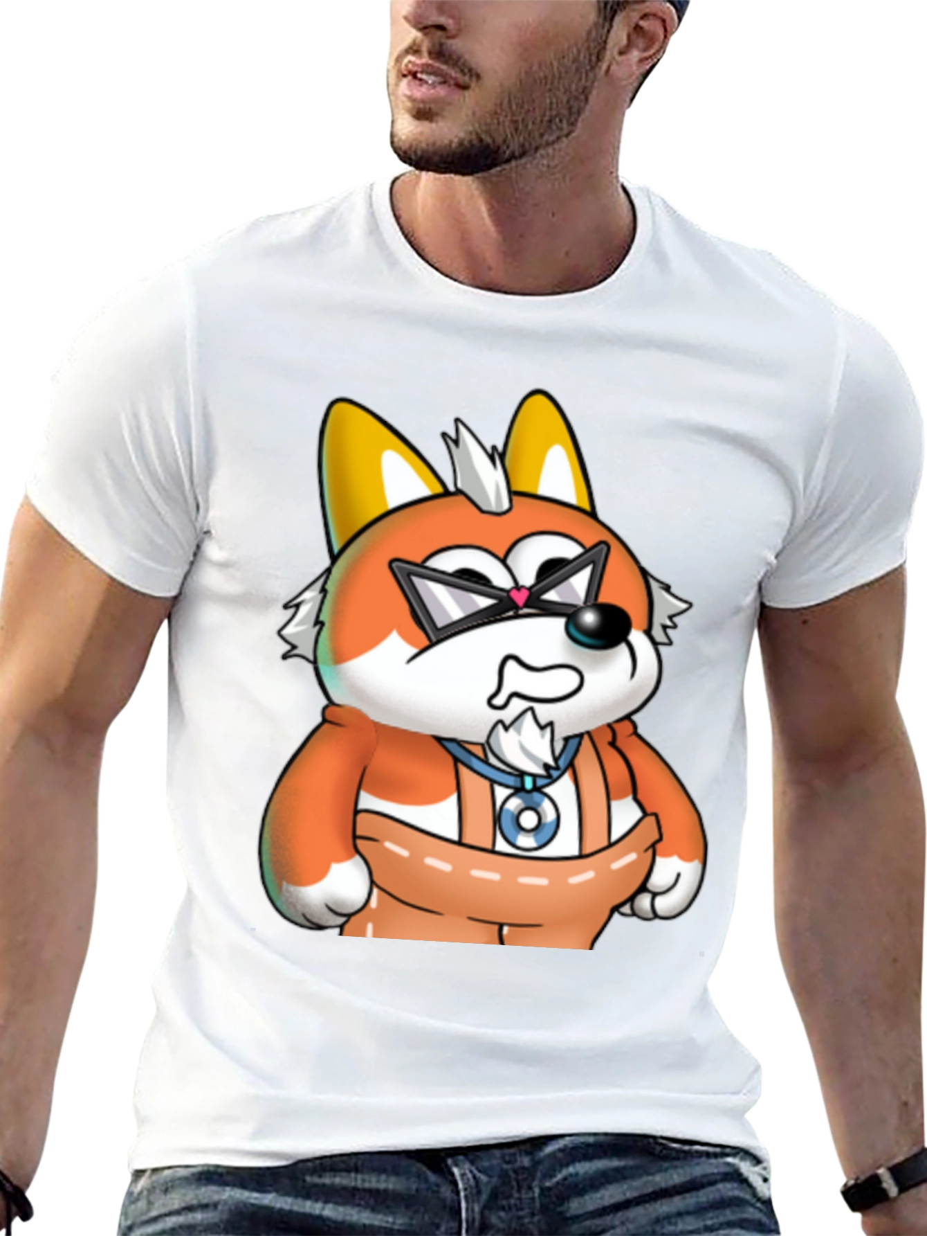 Cartoon Fox Graphic Tee - Black Cotton Blend Shirt