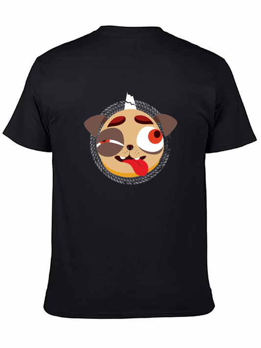 Mens Black Graphic T-Shirt - Punk Pug Design