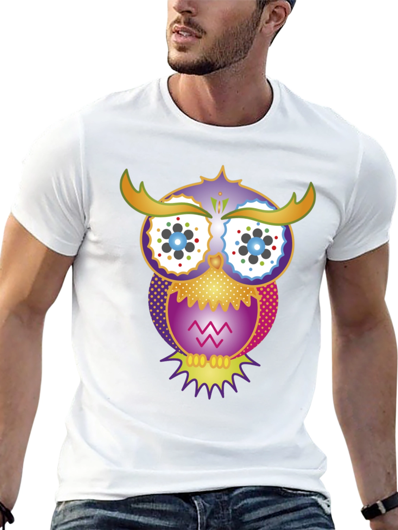 Owl Graphic Print Mens T-Shirt