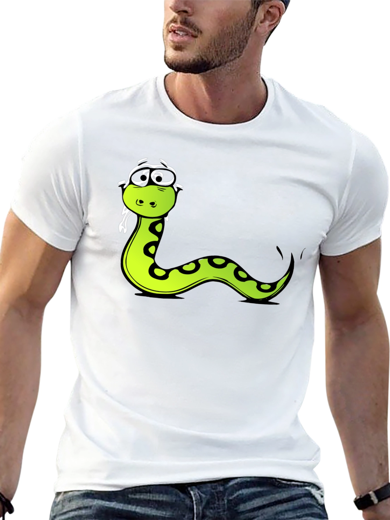 Funny Snake Cartoon Graphic Tee - Black T-Shirt