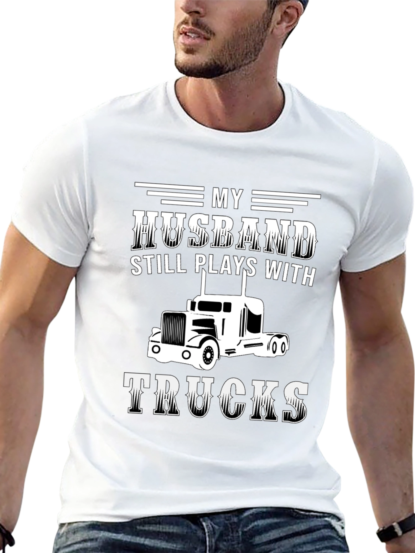 Husband Still Plays With Trucks Black Graphic Tee