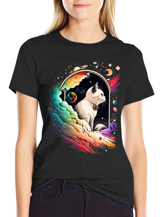 Cosmic Cat Graphic Tee - Unisex Black T-Shirt