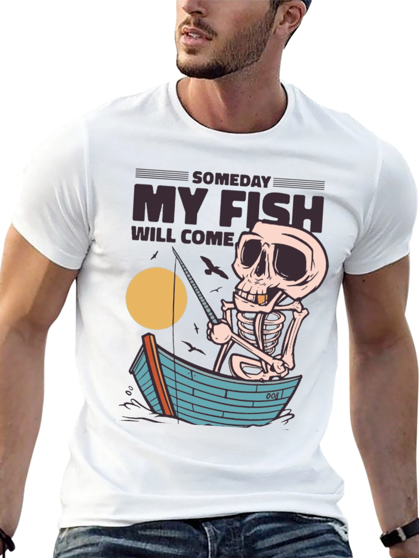 Someday My Fish Will Come Skeleton Fishing T-Shirt
