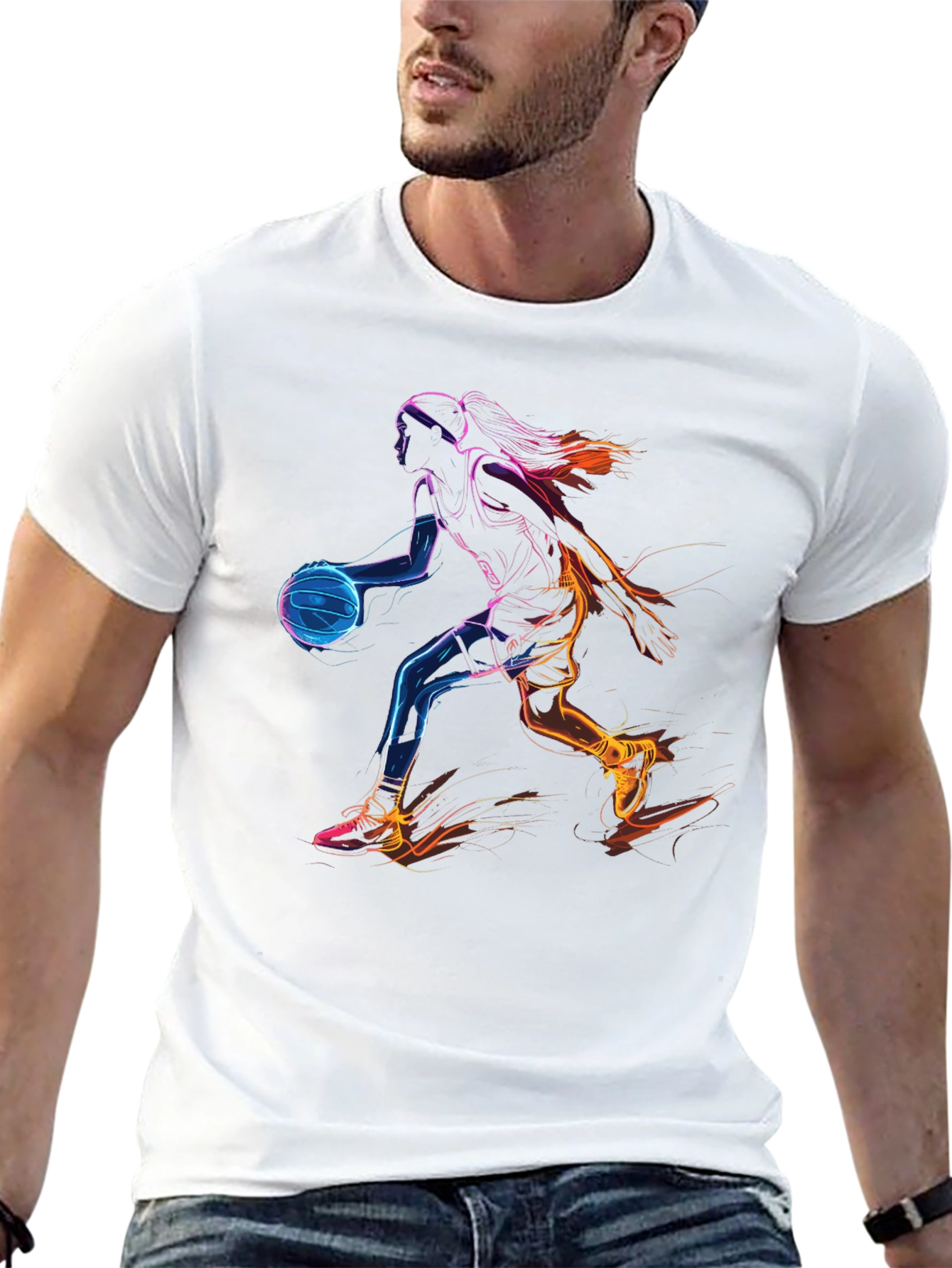 Neon Basketball Player Black Graphic Tee