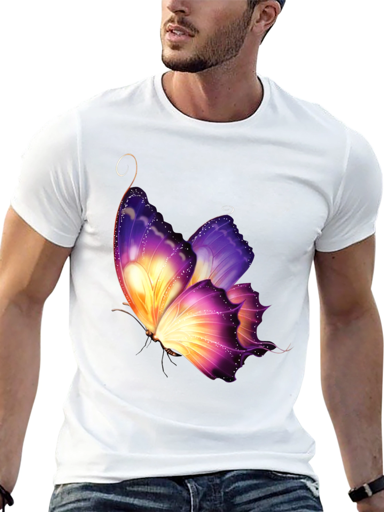 Butterfly Graphic Tee - Stylish Mens Black T-Shirt