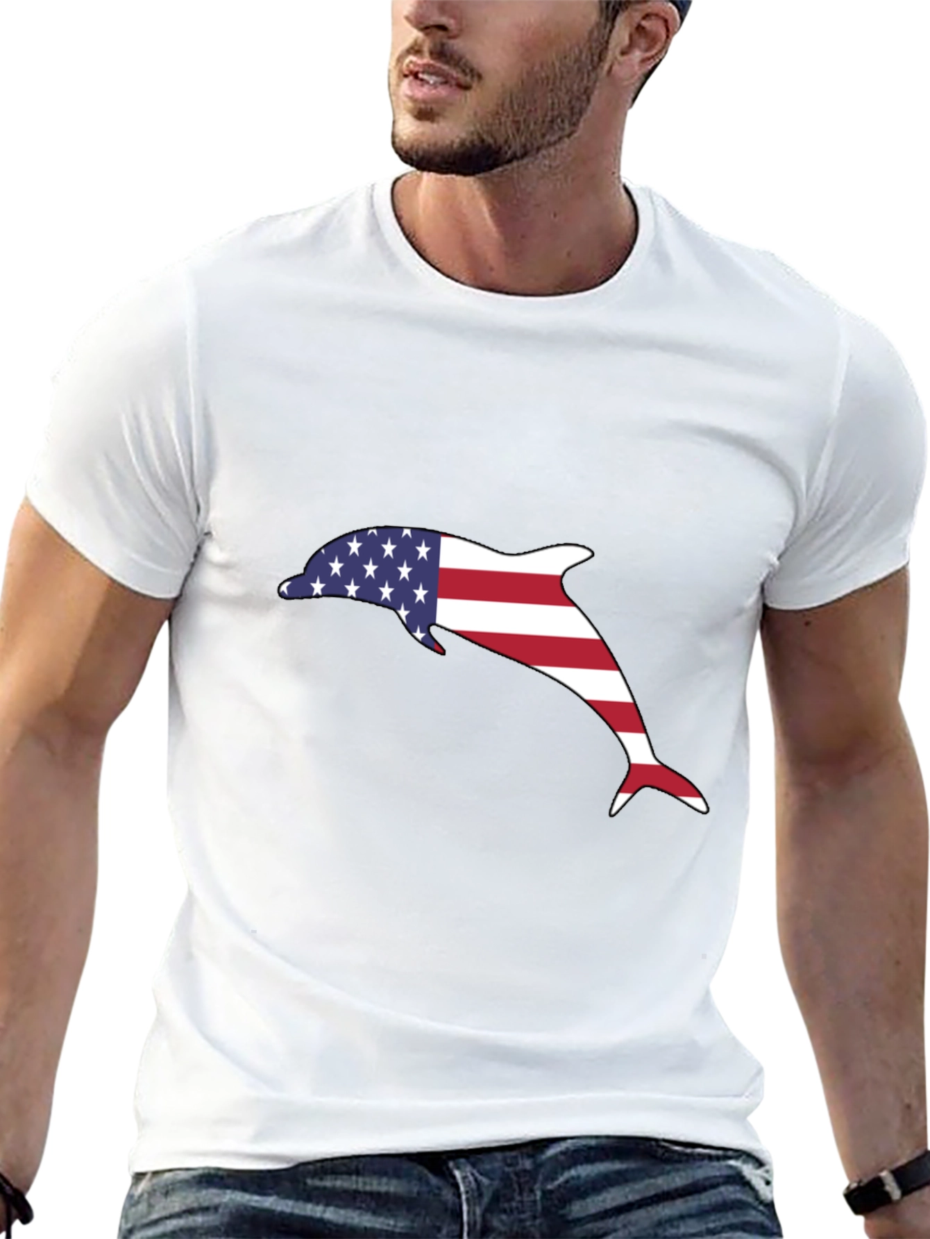 American Flag Dolphin Graphic Tee - Black