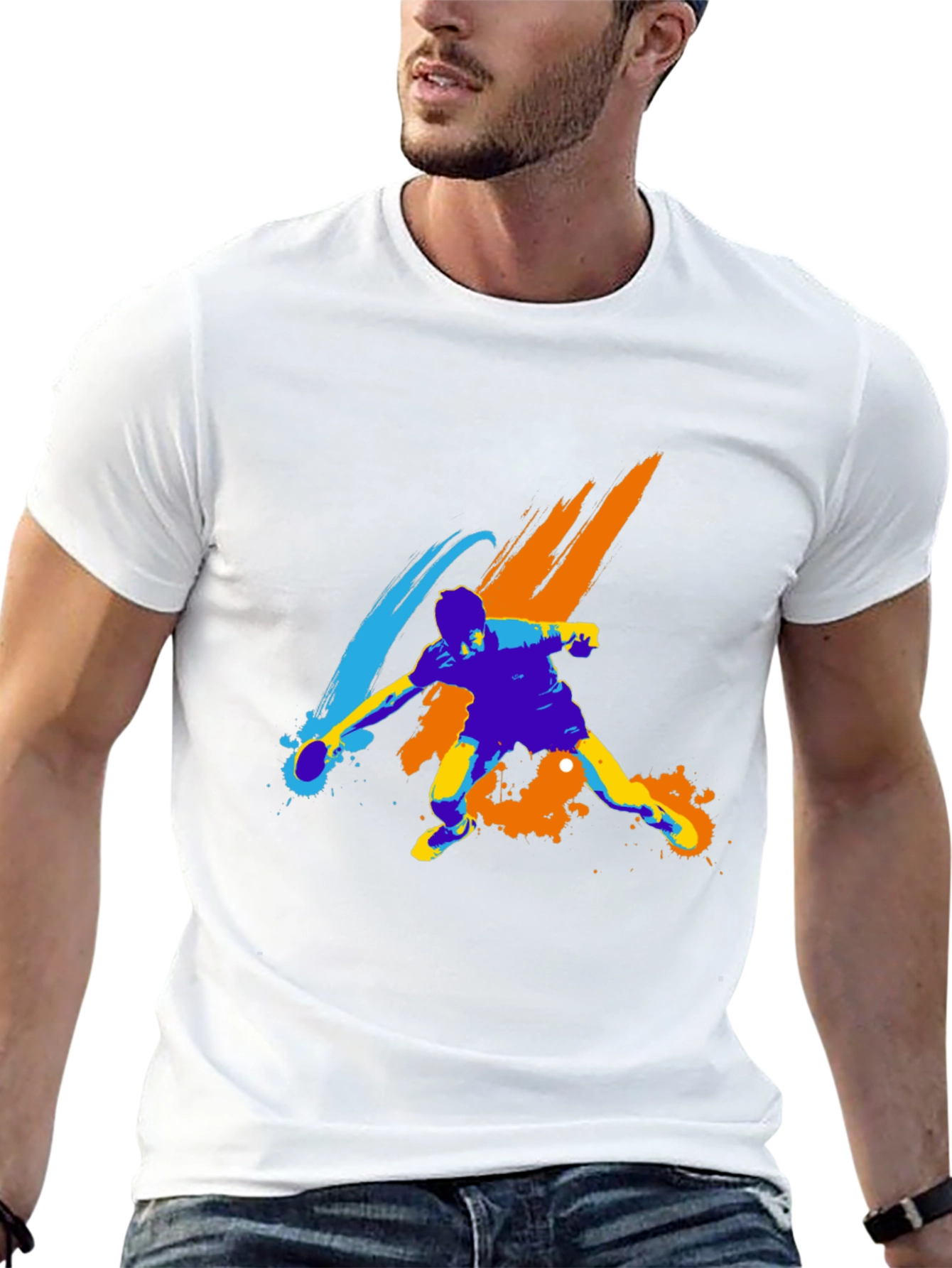 Abstract Table Tennis Player Graphic Tee - Black