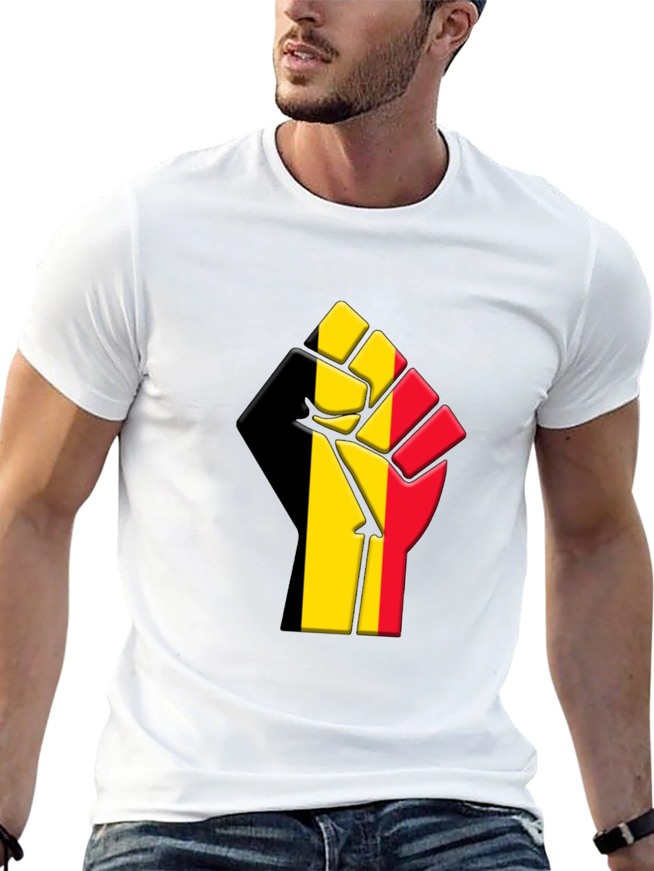 Belgium Flag Raised Fist T-Shirt - Black
