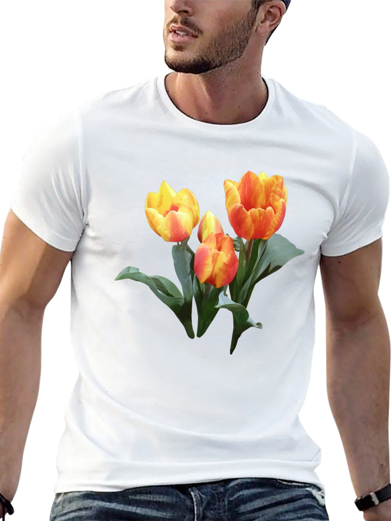 Tulip Graphic Print Black Casual T-Shirt