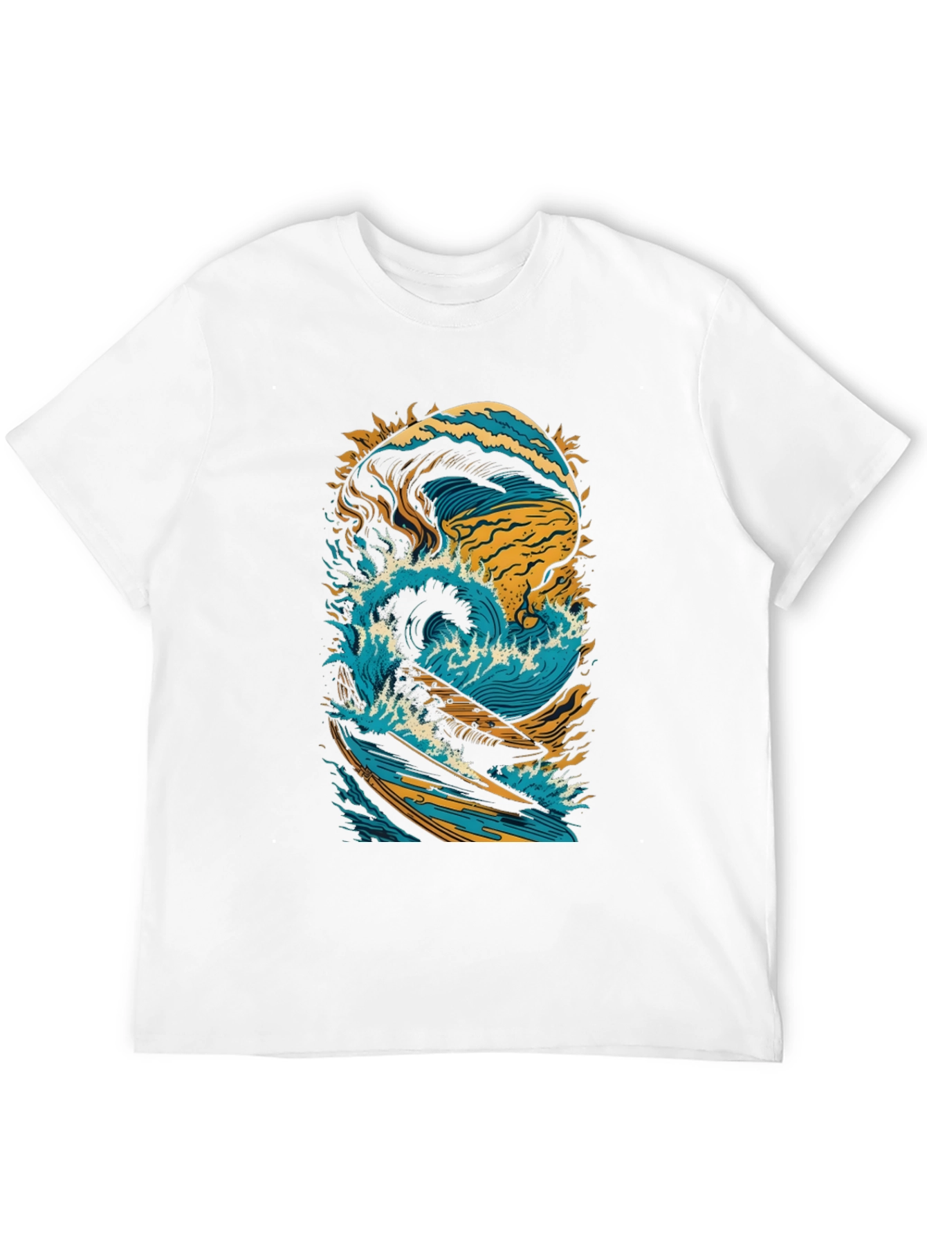 Surfing Wave Graphic Tee - Black Cotton Shirt