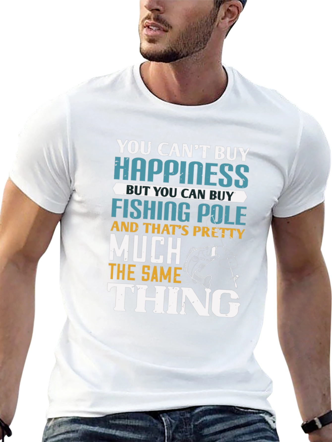 Funny Fishing T-Shirt - Cant Buy Happiness Fishing Pole