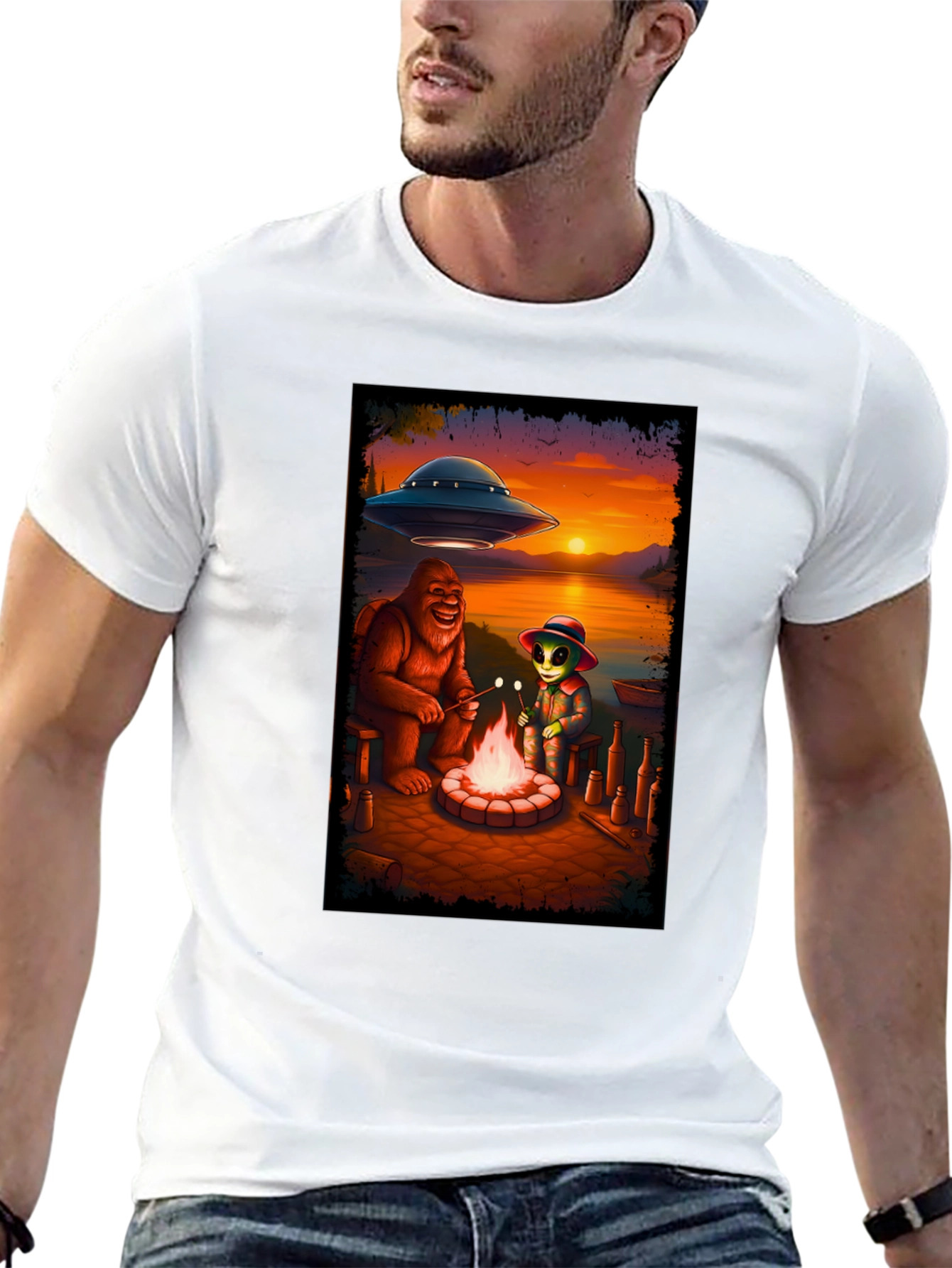 Bigfoot & Alien Campfire Graphic Tee