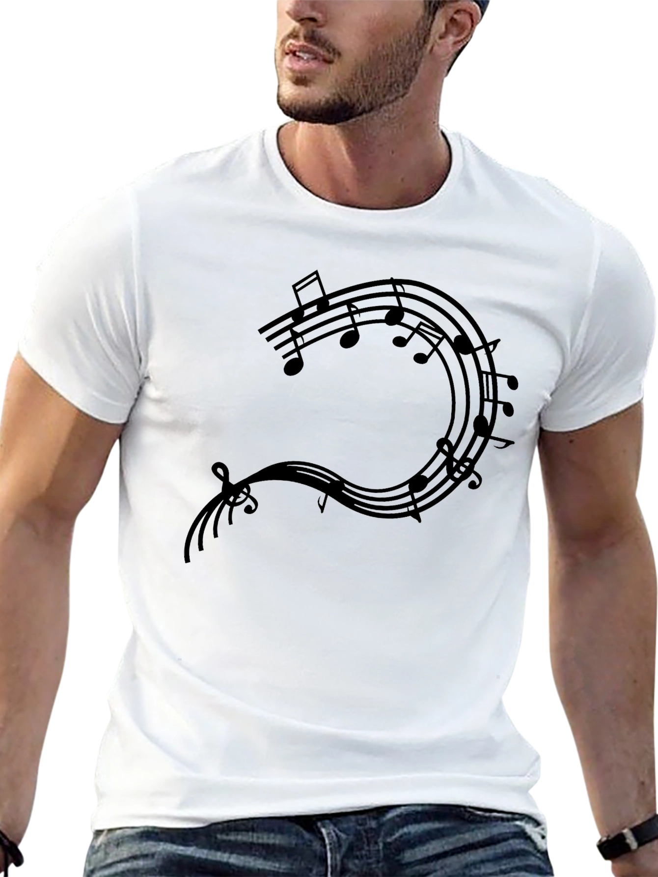 Musical Notes Graphic Tee - Black Cotton Comfort