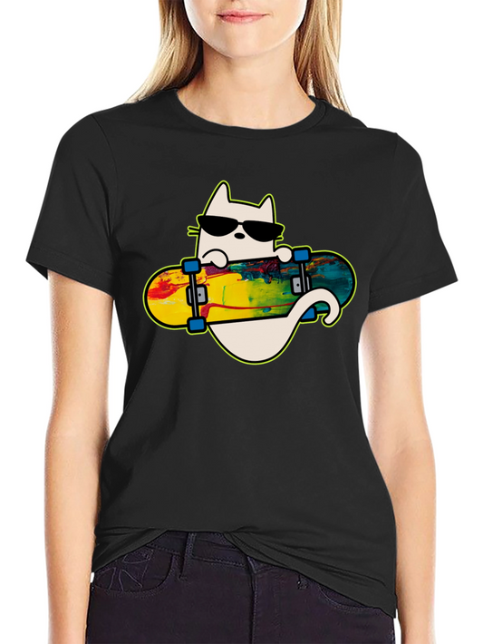 Cool Cat Skateboarder Graphic Tee