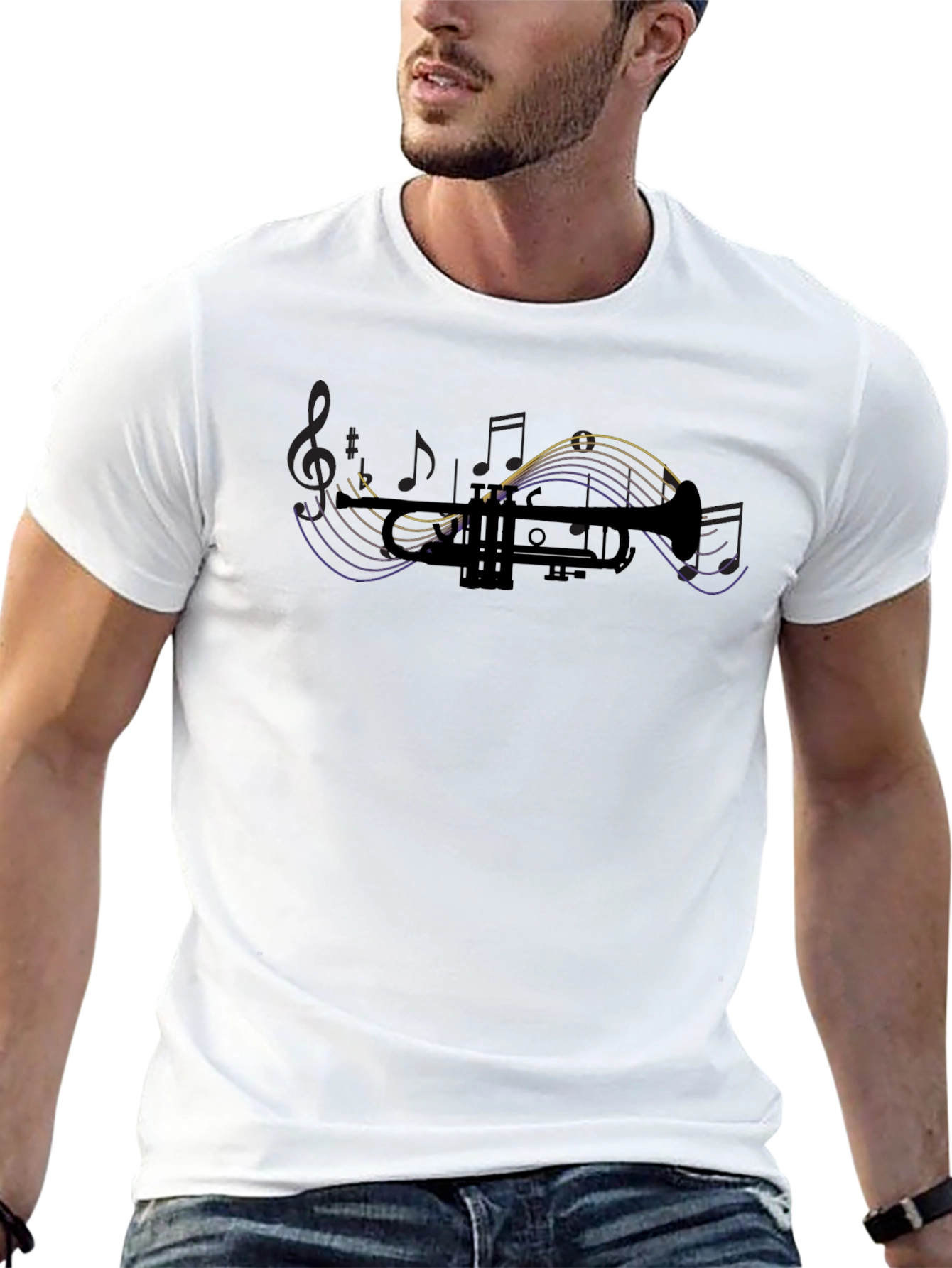 Trumpet Music Note Graphic T-Shirt - Black