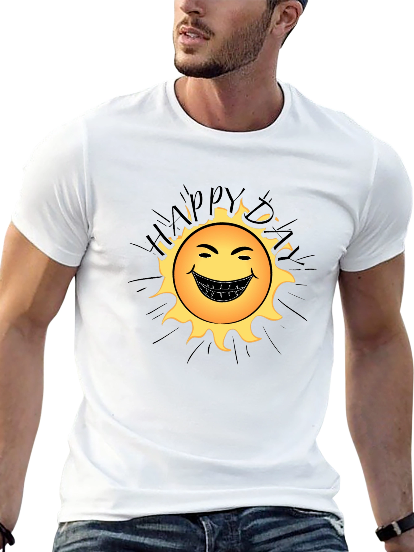 Happy Day Sun Graphic Black T-Shirt