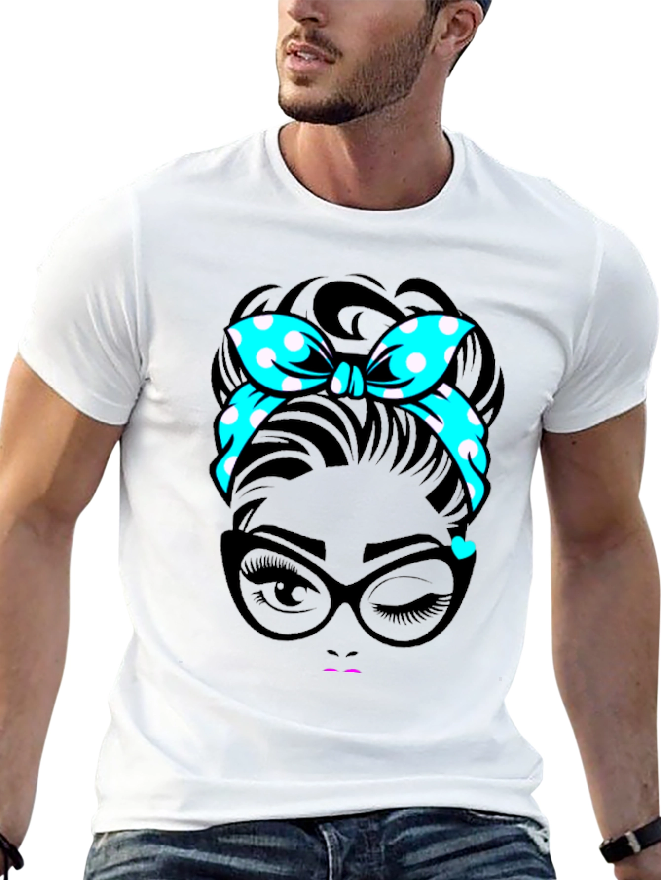 Retro Polka Dot Headband Womans Graphic Tee