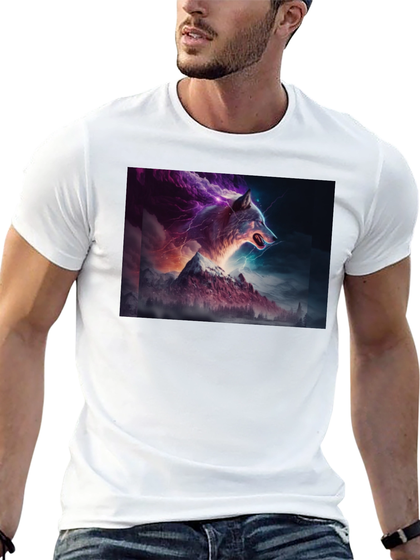 Wolf Lightning Mountain T-Shirt - Bold Graphic Tee