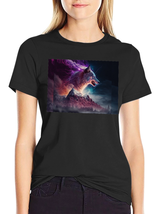 Wolf Lightning Mountain T-Shirt - Bold Graphic Tee