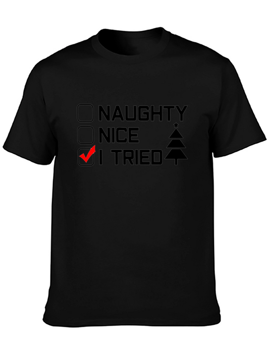 Naughty Nice I Tried T-Shirt Funny Christmas Tee
