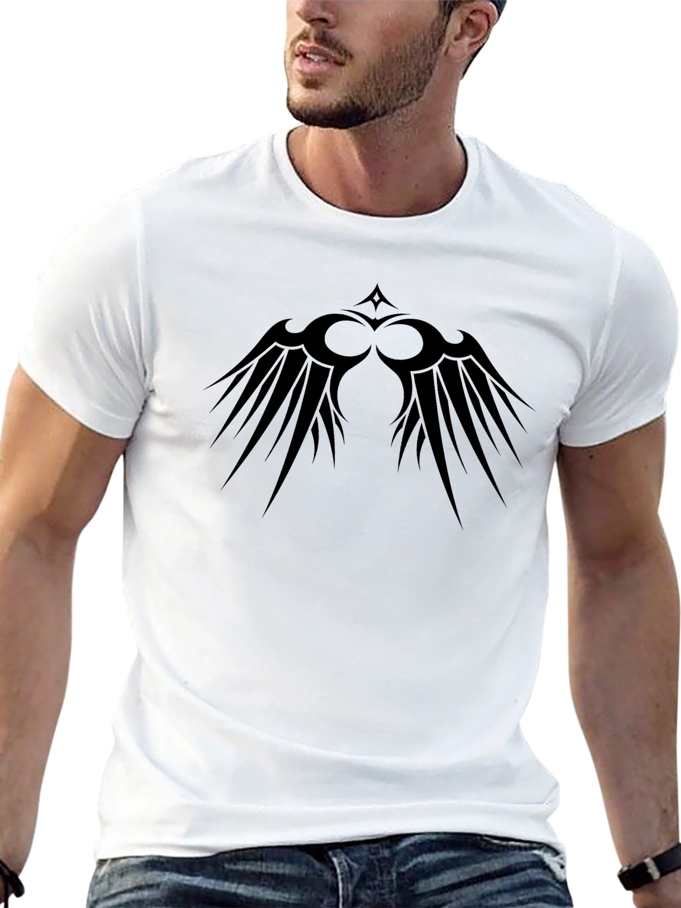 Black Graphic Tee - Tribal Wings Design