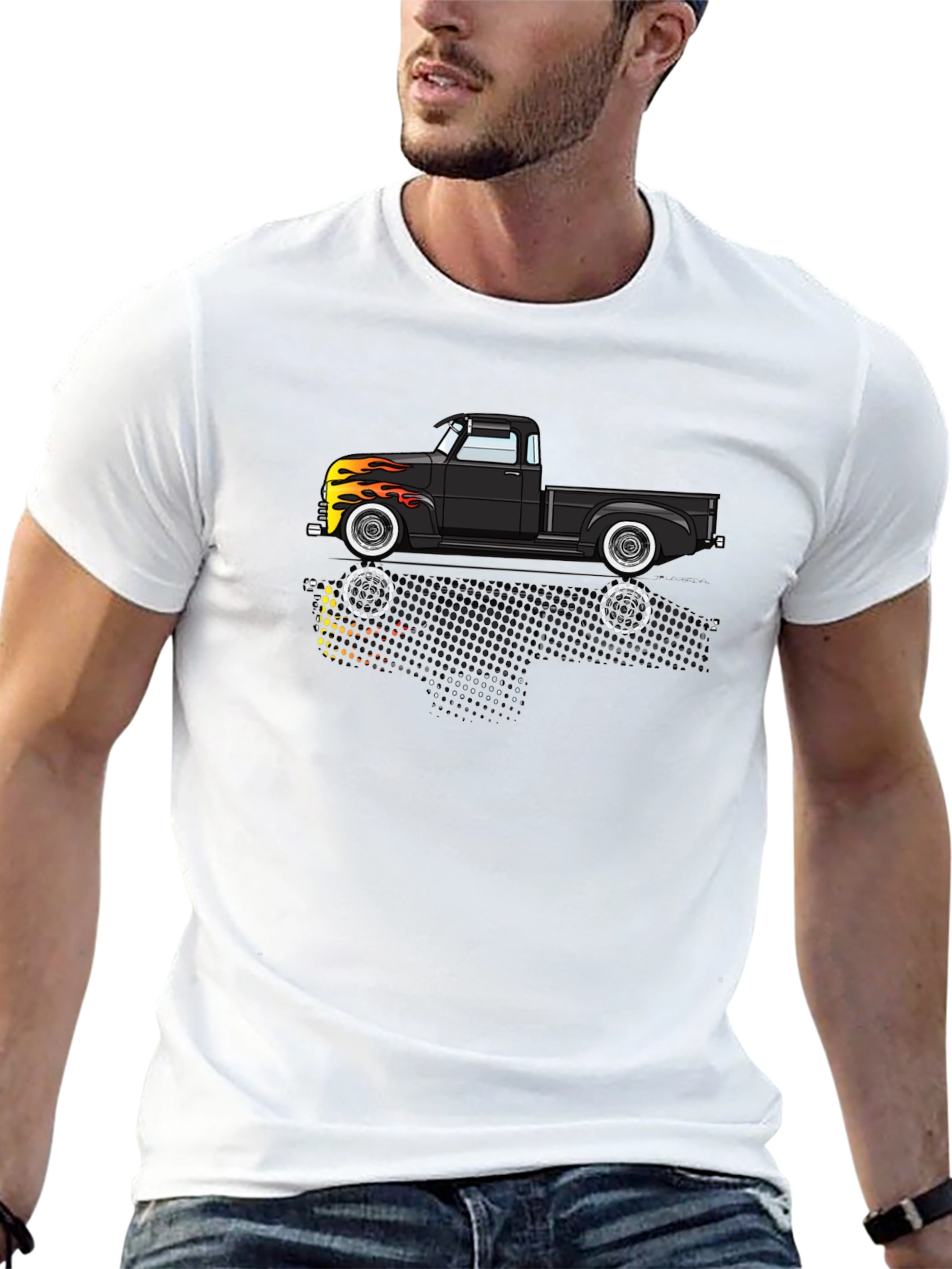 Classic Black Truck Flames Graphic Tee