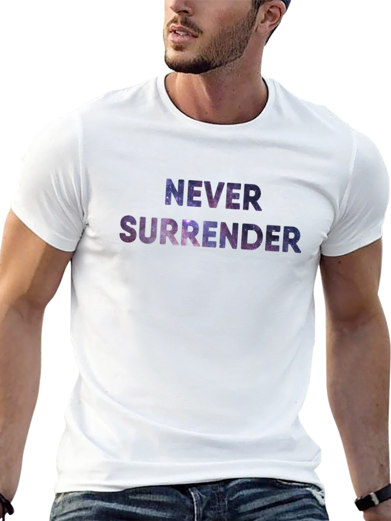 Never Surrender Galaxy Print Black T-Shirt