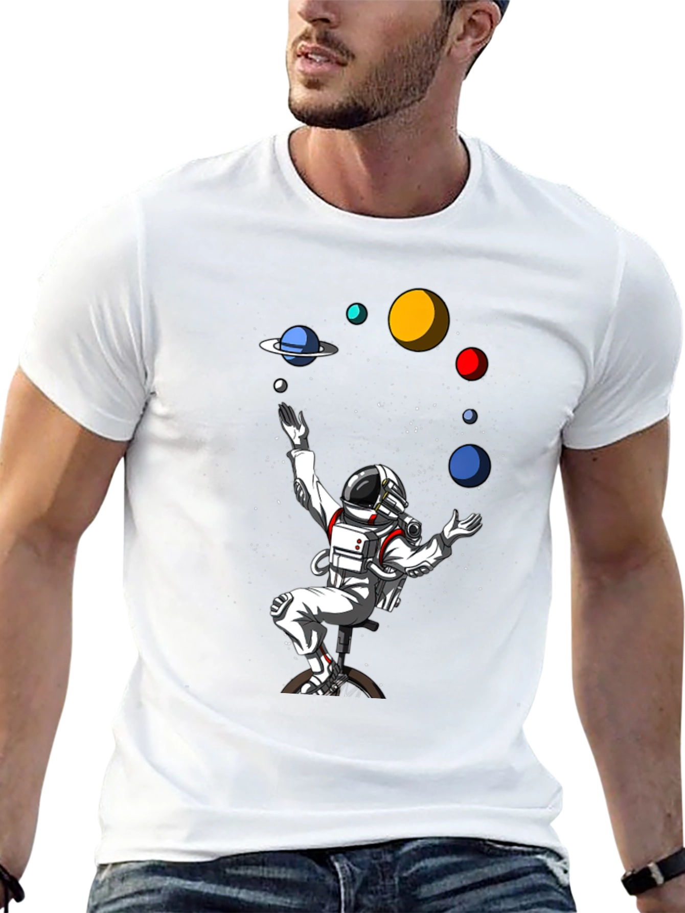 Astronaut Juggling Planets Graphic Tee