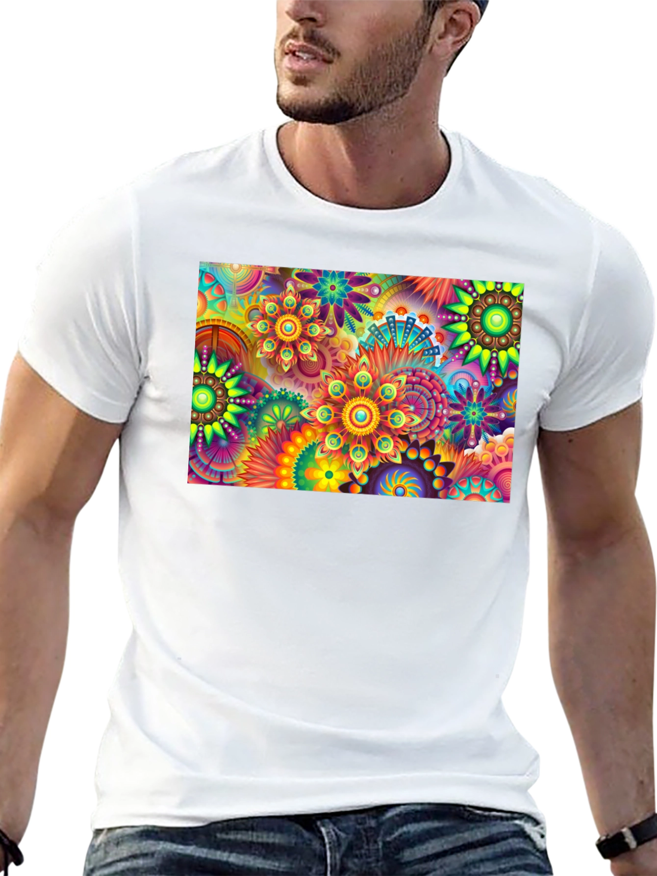 Vibrant Floral Print Black T-Shirt