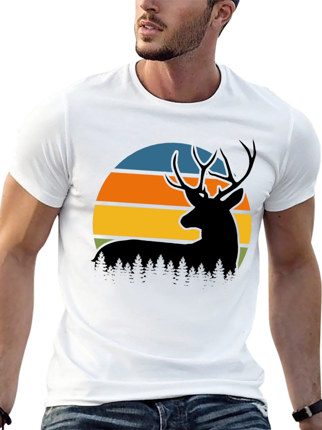 Retro Deer Sunset Graphic T-Shirt