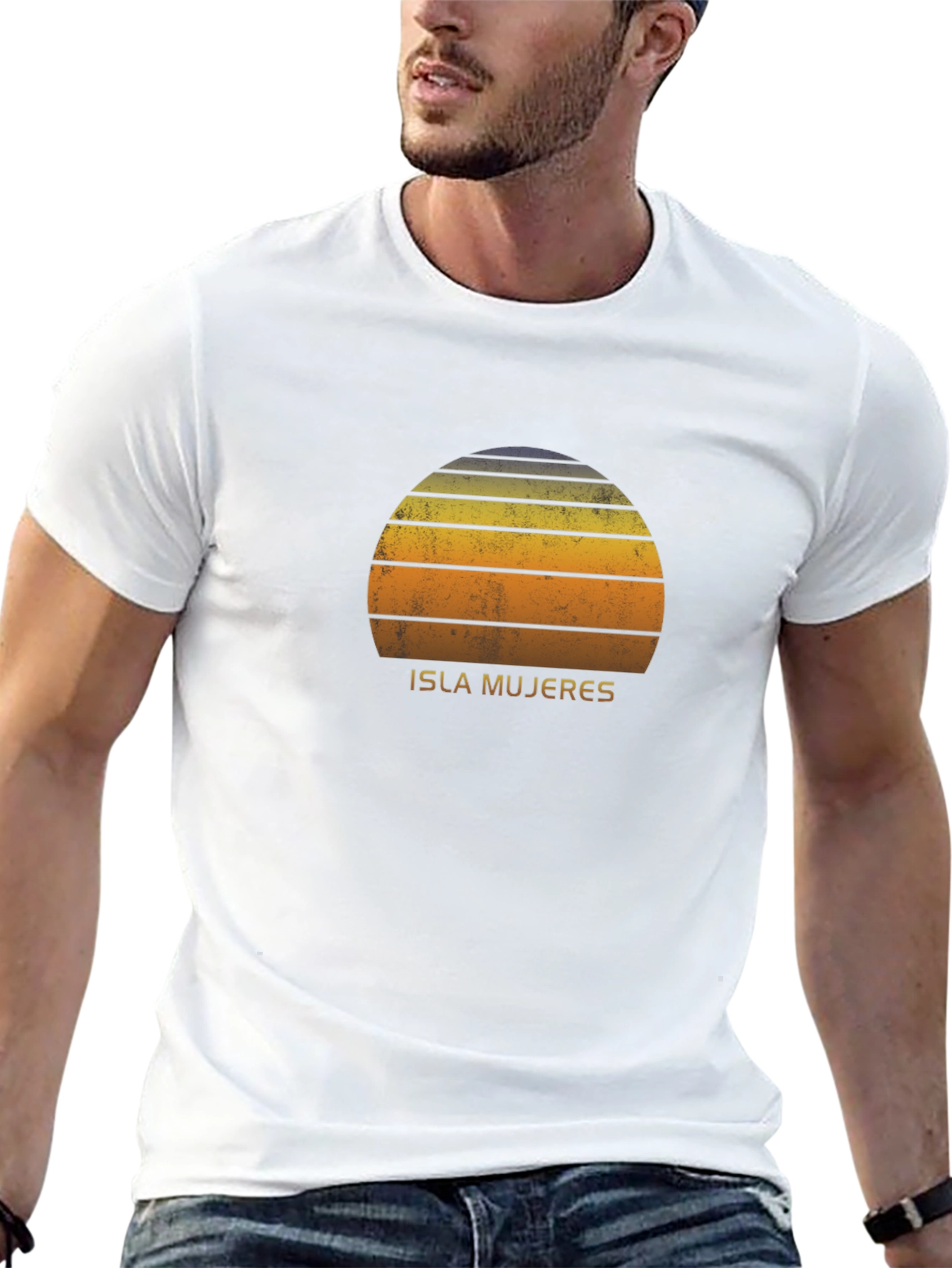 Isla Mujeres Sunset Graphic Tee - Casual Black T-Shirt